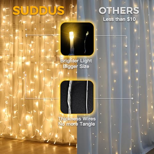 Suddus 200 LED Curtain Fairy Lights with Remote, 6.5x6.5ft Warm White USB Powered Indoor Outdoor Christmas Wedding Decor