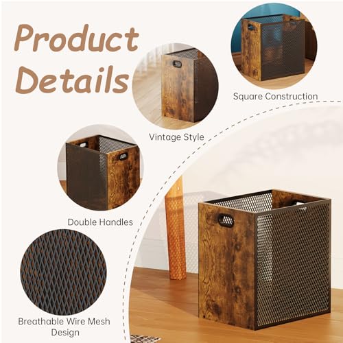 Industrial Retro Wood and Iron Trash Can 4.5 Gallon Wastebasket