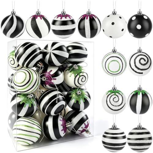 Fayoo 24-Pack Black & White Christmas Halloween Ornaments, 2.36 in - 12 Designs
