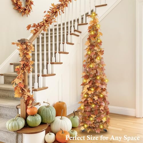 5ft Lighted Fall Pop-Up Tree with 100 LED Lights & Timer, Thanksgiving Decor