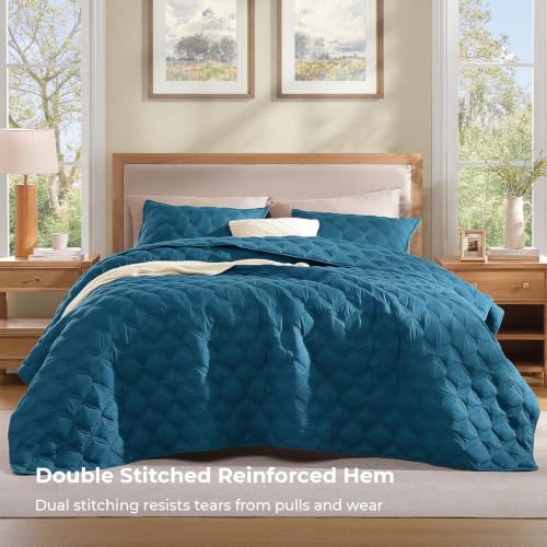 Litanika 3-Piece King Quilt Bedding Set - Soft Lightweight Teal Blue Bedspread