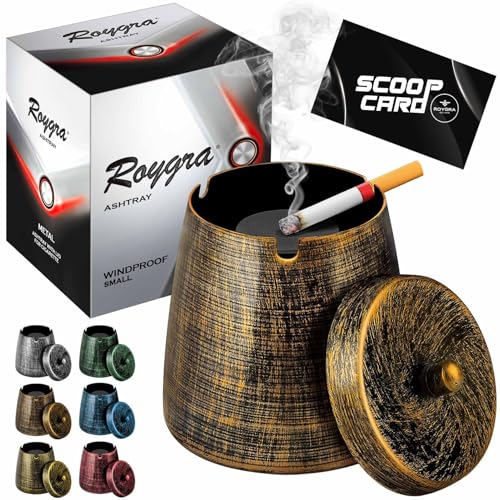 Windproof Metal Ashtray with Lid - Smokeless Outdoor Patio Ashtray