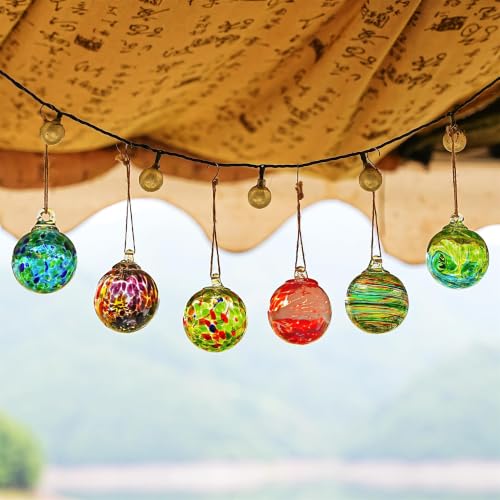 6-Piece Hand-Blown Glass Hanging Ornament Balls, 2.4-Inch Gazing Balls