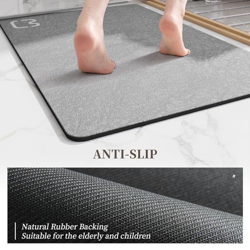 Diatomaceous Earth Stone Bath Mat Quick Dry Non-Slip Grey 15.7"x23.6"