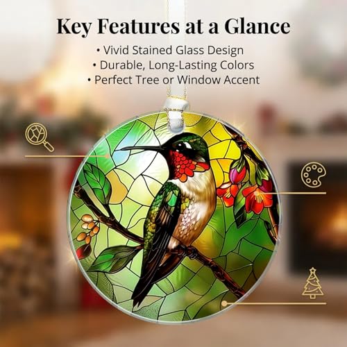 ADVTMQ Hummingbird Stained Glass Christmas Ornament 2026 with Gold Ribbon