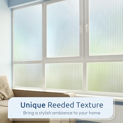 Reeded Glass Window Privacy Film 17.5" x 78.7" - UV Blocking, Removable Static Cling