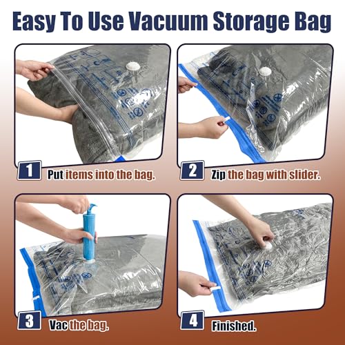 Hibag 12 Jumbo Vacuum Storage Bags for Bedding and Clothing with Hand Pump