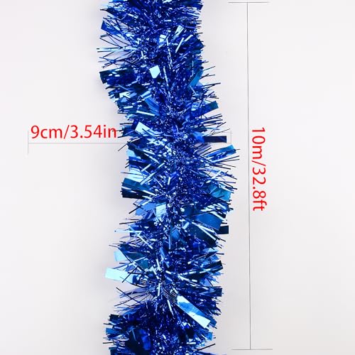 33ft Blue Shiny Metallic Tinsel Garland - Holiday & Party Twist Decor