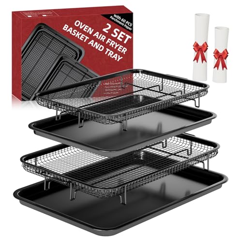 2-Piece Stainless Steel Air Fryer Basket and Tray Set for Oven with Papers