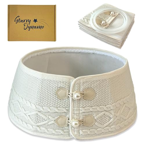 24-Inch Foldable Diamond Knit Christmas Tree Collar with Faux Pearl Buttons (Starry Dynamo, 24" Wide)