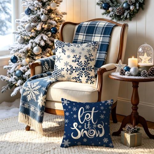 Blue Reindeer Christmas Pillow Covers 18x18in (Set of 4) - KISVODS