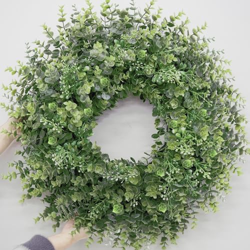 26-Inch Artificial Boxwood Wreath for Front Door, Indoor & Outdoor Decor