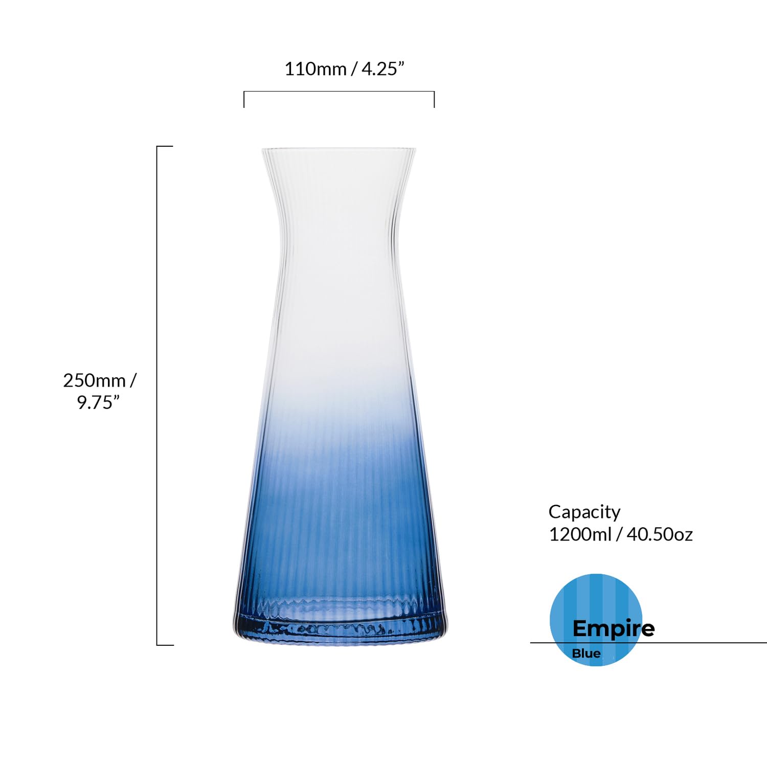 Anton Studio Designs Empire Handmade Water Carafe for Serving Water, Juice, and Beverages - 40.5 oz - Blue