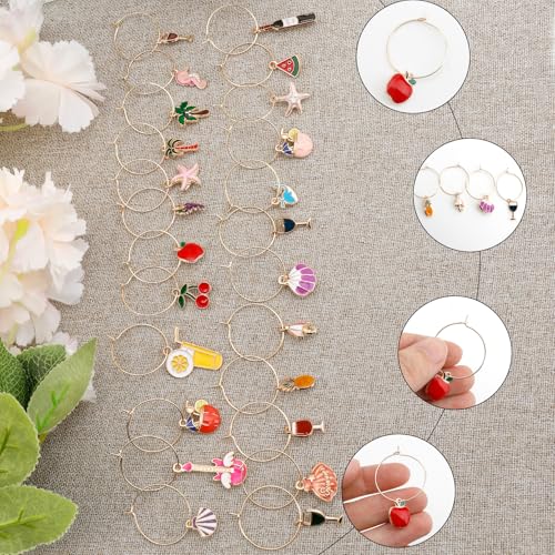 Beach Wine Glass Charms Set - 24 Drink Markers for Stem Glasses, Christmas & Party Favors