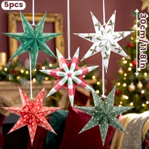 Paper Jazz Foldable 7-Point Star Lantern Ornaments - 5 Designs Indoor Xmas Decorations
