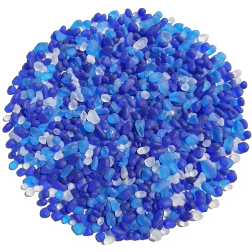 Blue Frosted Sea Glass Pebbles (0.9 lb) - Vase Fillers & Aquarium Gravel