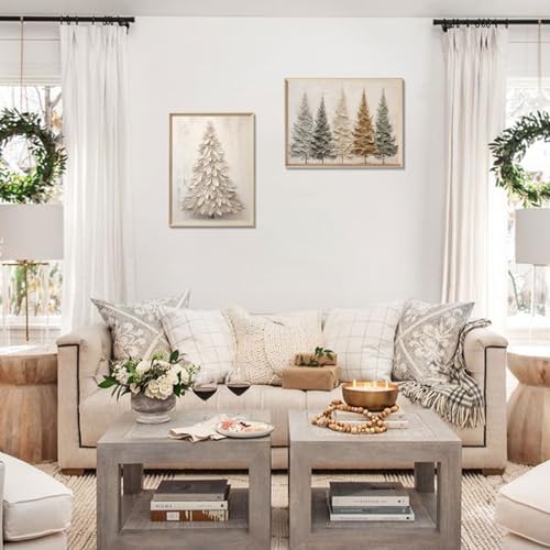 FAEKSUR 12x16 Inch Framed Christmas Tree Wall Art Snowy Canvas Holiday Decor