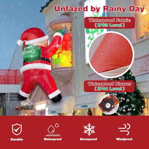 6FT Hanging Joy Santa Inflatable Christmas Decor with 5 LED Lights - TwoBees Outdoor/Indoor Blow Up