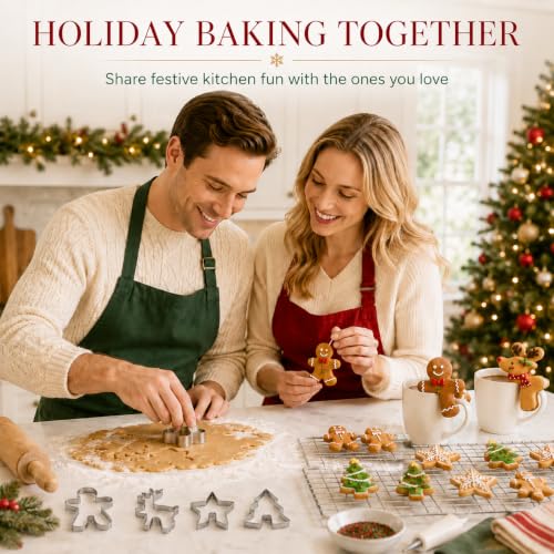 Crethinkaty 4 Pcs Christmas Stainless Steel Mug Rim Cookie Cutters – Edges Over the Edge Cup Moulds, Gingerbread Elk Tree Star