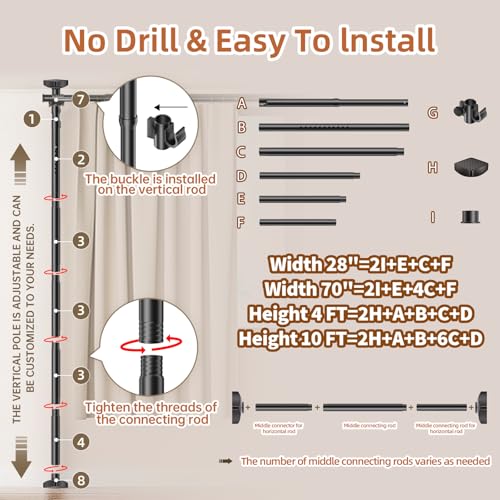 Adjustable No-Drill Room Divider Tension Rod, Heavy Duty Privacy Partition
