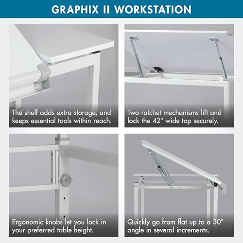 Adjustable Drafting Workstation with Angled Tabletop and Side Shelf