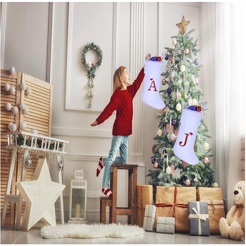 20-Inch Monogram Christmas Stocking - White Velvet with Plush Cuff Initial
