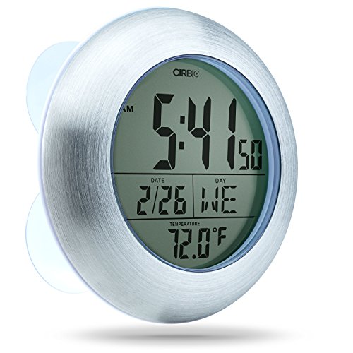 Water Resistant Digital Shower Clock with Suction Cups, Date & Temperature