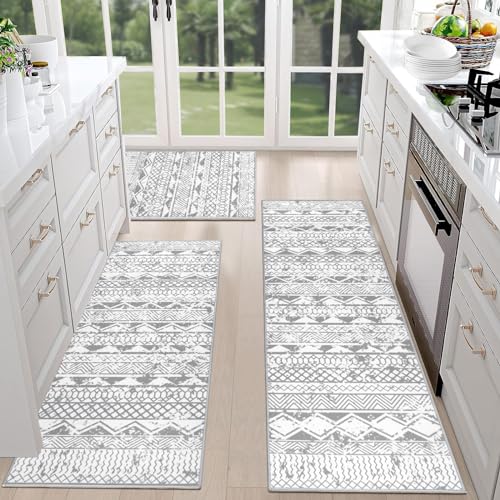 3-Piece Boho Kitchen Rug Set, Non-Slip Washable Farmhouse Runner Mats