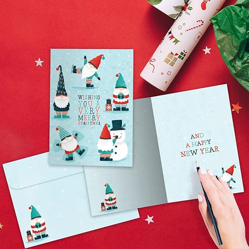 Christmas Greeting Cards with Envelopes - Festive Gnomes - 5x7 - Eco-Friendly Recycled Paper