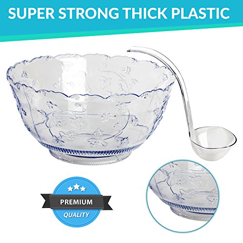 2-Gallon Large Plastic Punch Bowl with 5 oz Ladle - Crystal Clear Serving Set