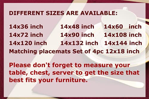 Akutana Cranberry Red 14x144 in Damask Table Runner - 144in Polyester, Stain-Resistant Burgundy