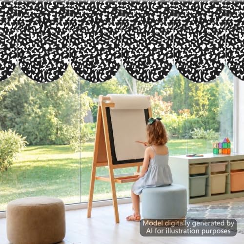 6 Pack Composition Classroom Curtains - 24 x 35 Inch Window Valance Drapes
