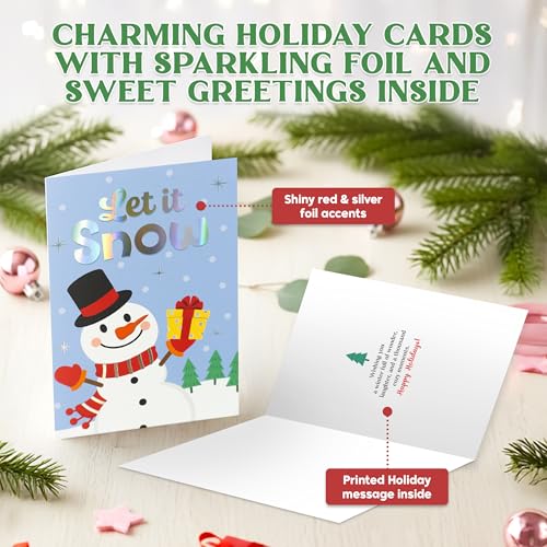 Decorably 24-Pack Red & Silver Foil Christmas Cards with Envelopes
