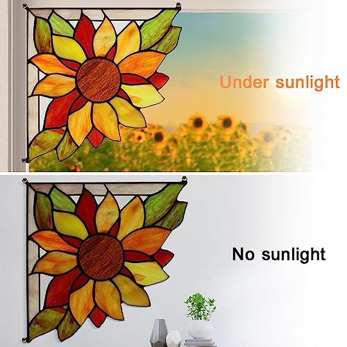 Handmade Sunflower Stained Glass Panel Hangings - 1 Pair