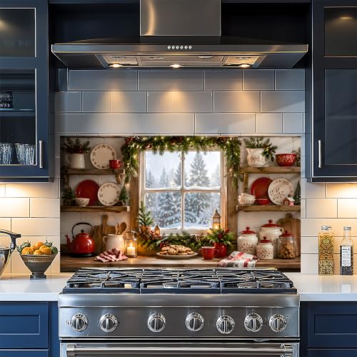 NYZE Christmas Kitchen Backsplash 30 x 16 in - Waterproof & Oil-Proof Peel & Stick Wall Decor for Stove Area