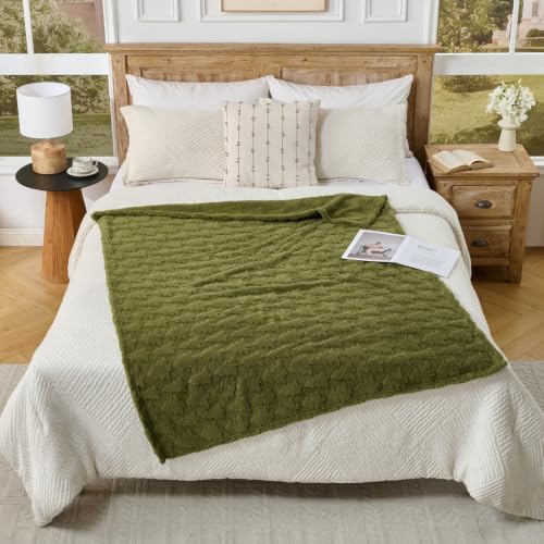 Christmas Tree Throw Blanket 50x60 Inches - Cozy Fleece with Embossed Tree Pattern - Olive Green - Xmas Tree Green / Throw(50x60)