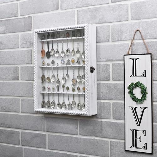 Wooden 30-Spoon Display Case Cabinet with Glass Door, Wall-Mounted Rack