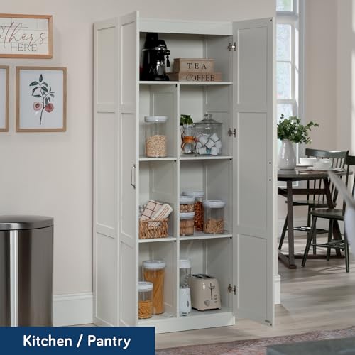 Double Door Tall Storage Cabinet with 4 Adjustable Shelves - White