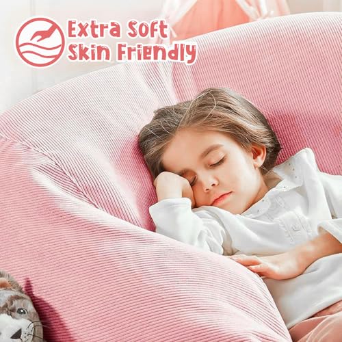200L Corduroy Bean Bag Chair Cover for Stuffed Animal Storage, Pink