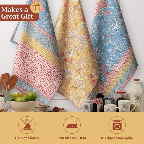 Set of 3 Cotton Kitchen Towels - 20" x 27.5" Absorbent Dish Cloths