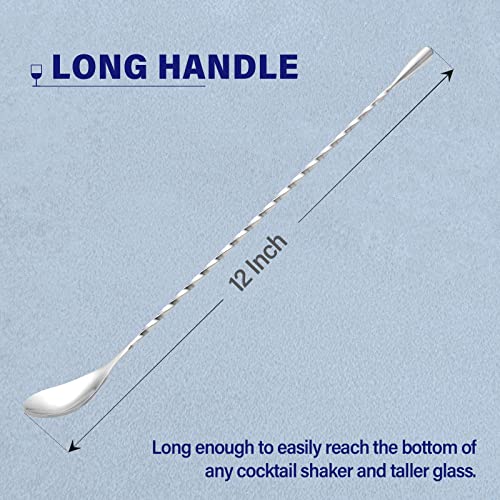 12-Inch Stainless Steel Bar Spoons, Long Handle Cocktail Stirrers (Set of 2)