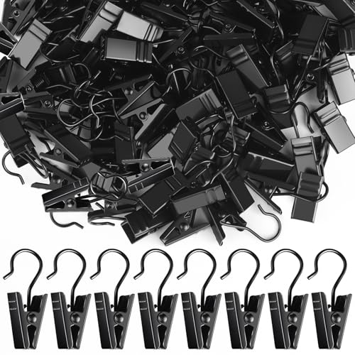 100 Pack Stainless Steel Curtain Clips for String Lights and Drapes, Black