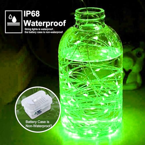 Green Battery Operated String Lights 100 Pack - 7ft Waterproof Firefly Decor