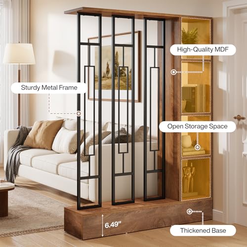 Tribesigns Brown 47.3" W x 71" Freestanding Room Divider with Shelves