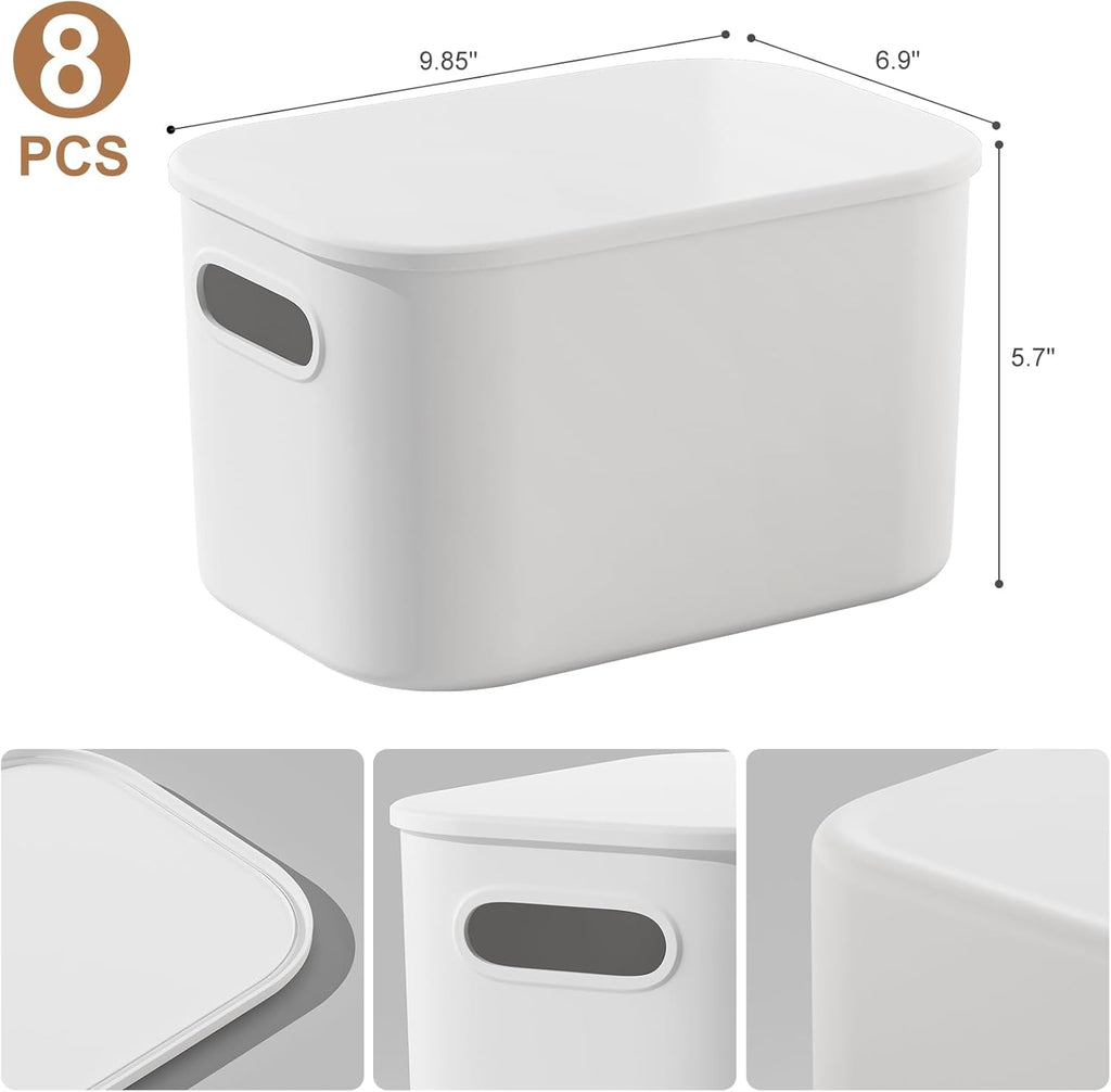 ORGIDOL 8-Pack White Storage Bins with Lids - Stackable Organizing Containers for Crafts & Snacks | 9.85x6.9x5.7 Inch