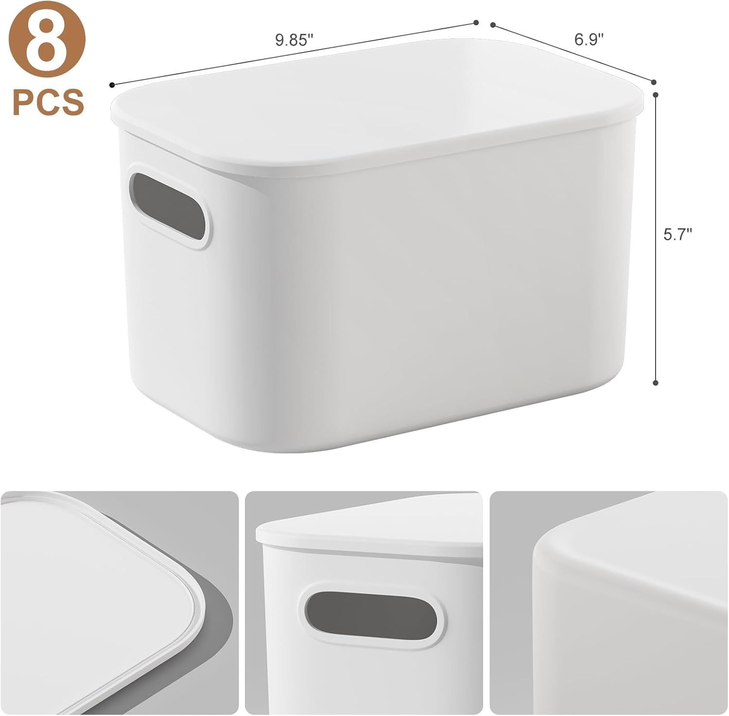ORGIDOL 8-Pack White Storage Bins with Lids - Stackable Organizing Containers for Crafts & Snacks | 9.85x6.9x5.7 Inch