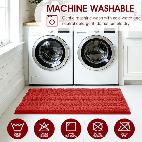 ACCUMTEK Red Christmas Striped Bathroom Rug Set 3 Pieces, Thick Chenille Non-Slip Mats, 2'8"x1'8" + 2'x1'5" U-Shape