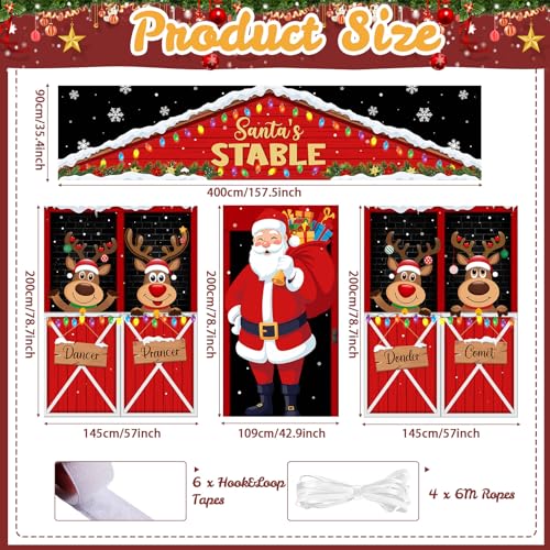 Farmhouse Christmas Door Decorations 4-Pc Set | Santa Reindeer Holiday Banner
