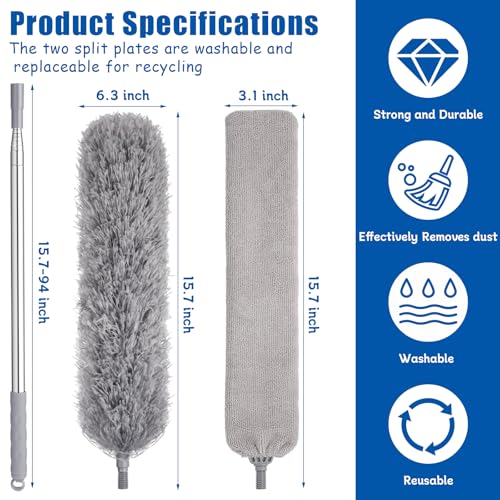 4-Piece Extendable Microfiber Duster Set with 30-100 Inch Telescoping Pole