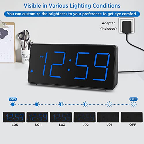 Digital Alarm Clock for Bedrooms with Large LED Display & USB Charger